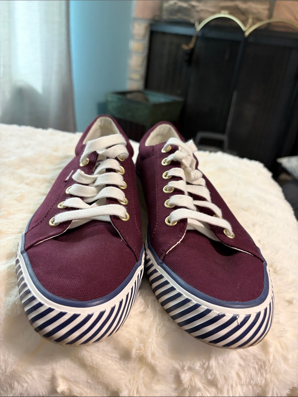 Keds women’s Maroon Canvas Low-Top Sneakers with Striped Toe - Picture 5 of 6
